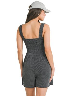 Maternity Ribbed Knit Square Neck Smocked Sleeveless Romper