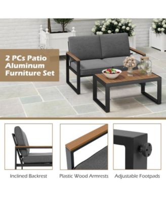 2-Piece Aluminum Patio Loveseat and Coffee Table Set with Cushions