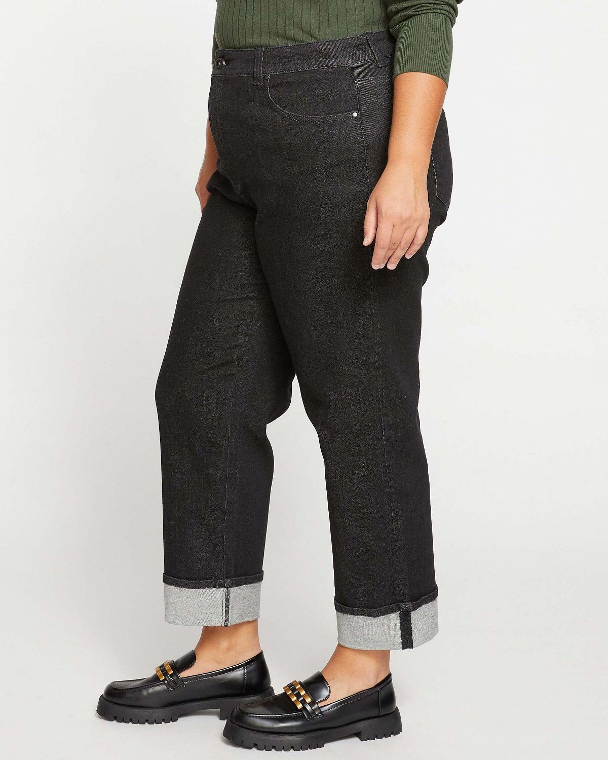 Universal Standard Women's Plus size Stevie High Rise Cuffed Straight Leg Jeans view 3 — MAYCSS fashion products