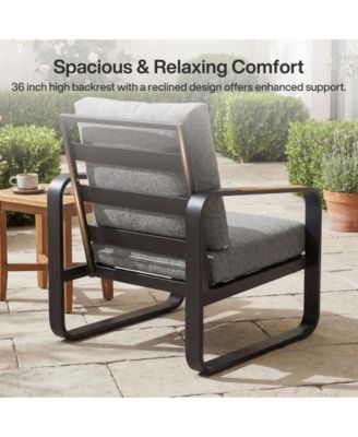 Outdoor Single Patio Sofa with Removable Cushions, Metal Frame Patio Sofa Chair with Thick Cushions for Patio, Balcony, Garden