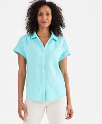 Women's Cotton Gauze Short-Sleeve Button Up Shirt