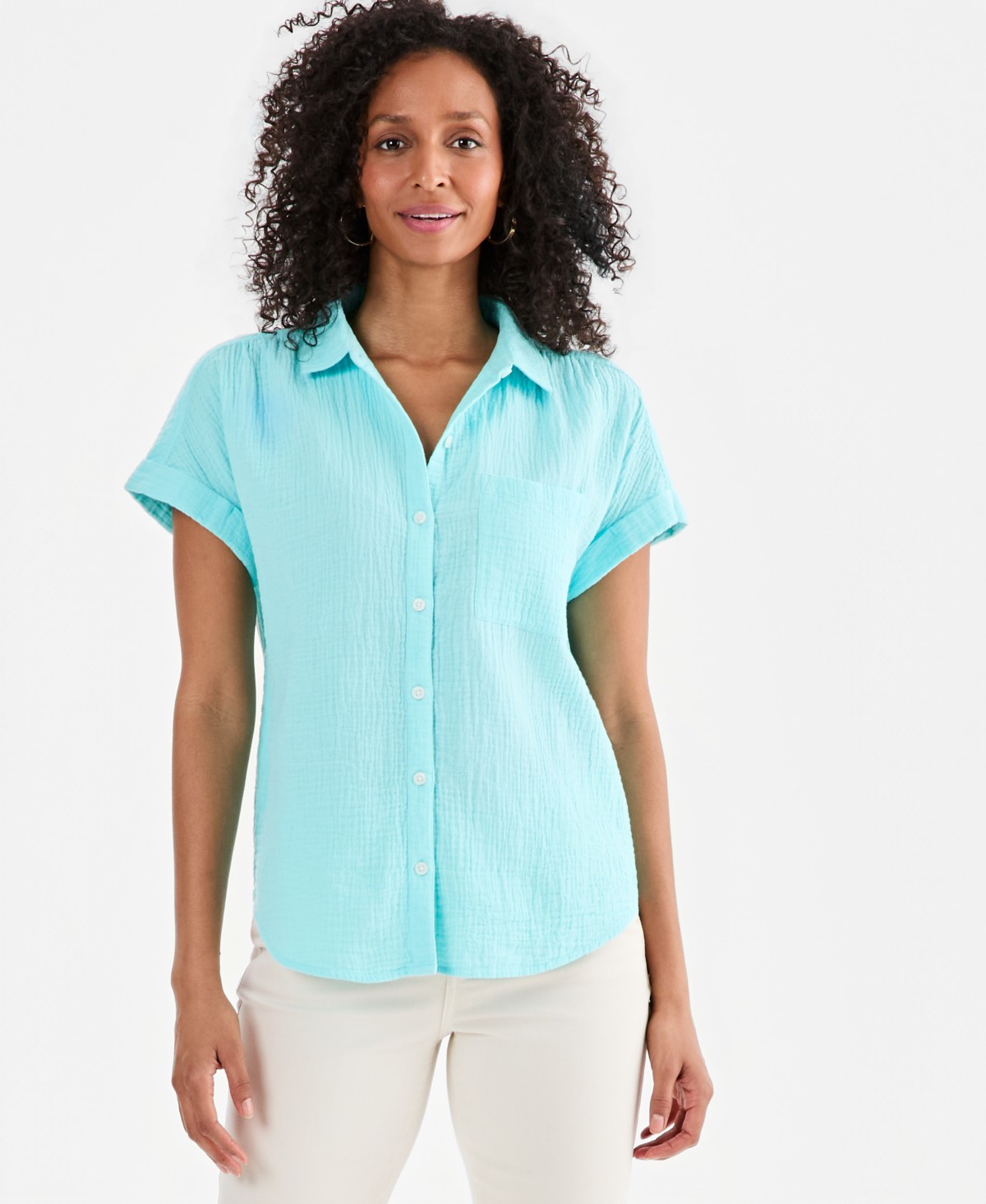 Женские рубашки Style & Co Women's Cotton Gauze Short-Sleeve Button Up Shirt — фото 1