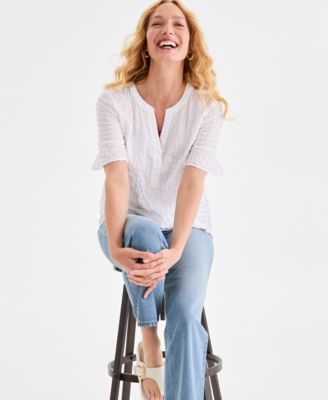Style & Co Women's Seersucker Split-Neck Popover Top, Macy's