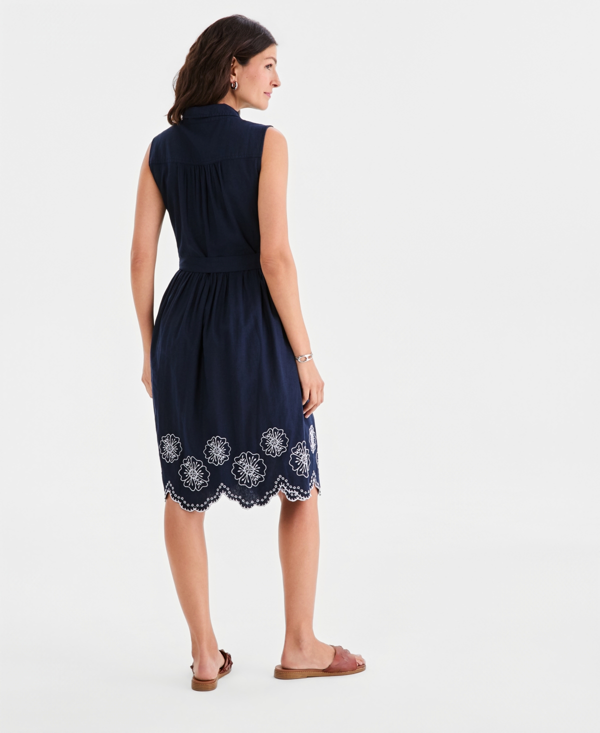 Style & Co Women's Sleeveless Embroidered-Hem Shirtdress, Macy's Exclusive
