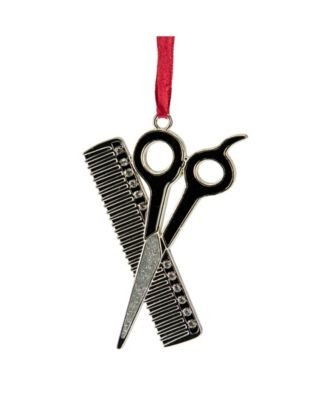 Plated Barber Scissors and Comb Christmas Tree Ornament with European Crystals