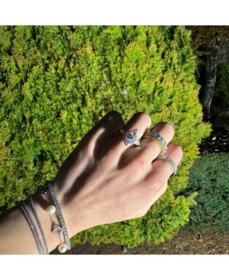 Suzy Levian Sterling Clover Sapphire and Cultured Pearl Bracelet