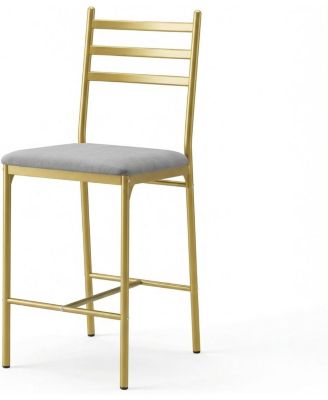 Set of 2 Modern Gold Bar Stools, Padded Seat, Iron Back, 250 lbs Capacity, Counter Height Kitchen Chairs