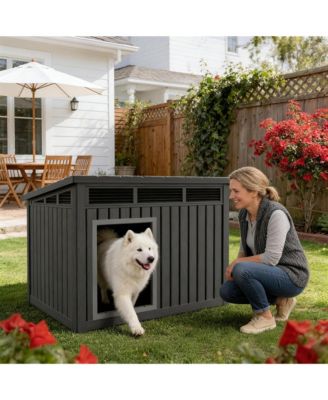 204 inclined top air pole kennel gray and black Durable Outdoor Kennel with Angled Roof for Optimal Drainage and Ventilation