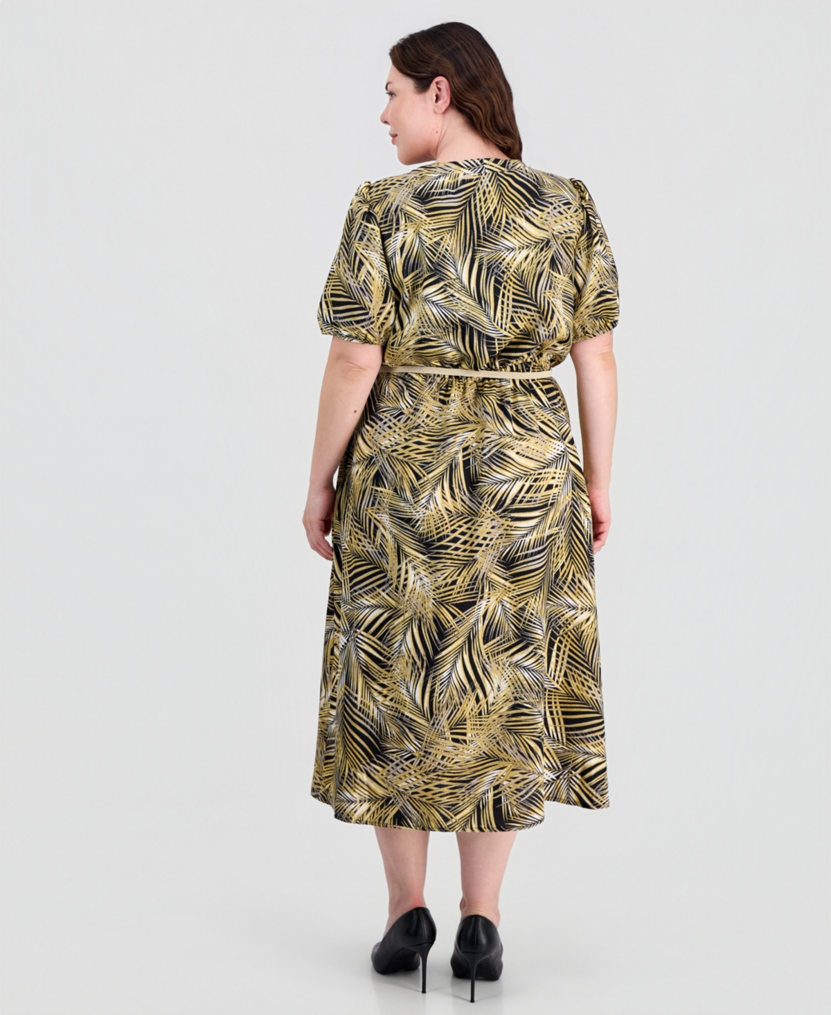 Kasper Plus Puffed-Sleeve Shirtdress