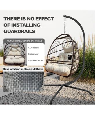 Swing Egg Chair with Stand Indoor Outdoor Wicker Rattan Patio Basket Hanging Chair