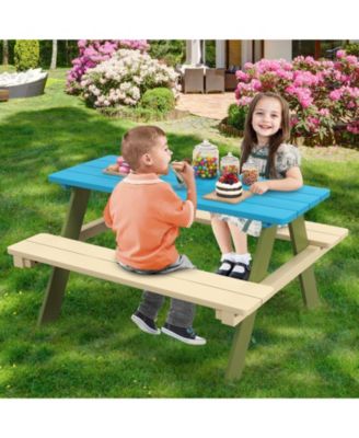 Kids Wooden Picnic Table Set Toddler Activity and Dining Table with Built-in Benches