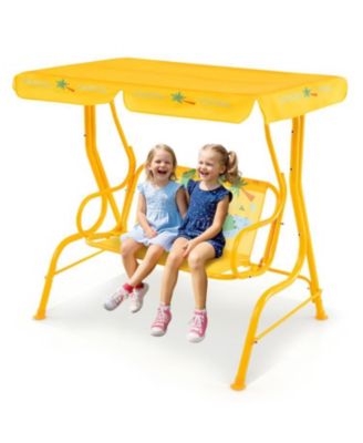 2 Seater Kids Patio Swing with Metal Stand and Adjustable Canopy