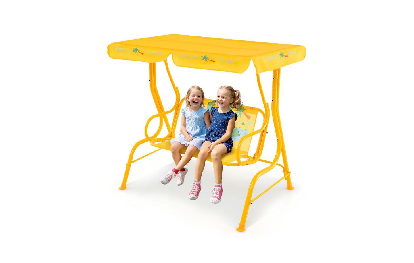 Детская игрушка HONGGE 2-Seater Metal Stand Kids Patio Swing with Adjustable Canopy, Up to 180 lbs, Ages 3+, цвет: Жёлтый — фото 2