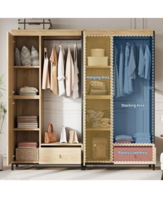 78.9" Armoire Wardrobe Closet with Shelves and Hanging Rod, Large Fixed Compartment for Bedding & Luggage, Open Design of the Hanging Area