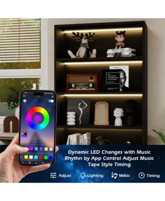 5-Layer Bookshelf, Heavy Duty Free-Standing Bookcase with LED Lighting, Storage Shelves for Living Room, Home Office