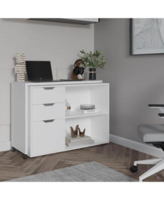 Lamont Rotable Desk 31.7" H, 1 Door, 2 Drawers, 2 Shelves, 2 Wheels