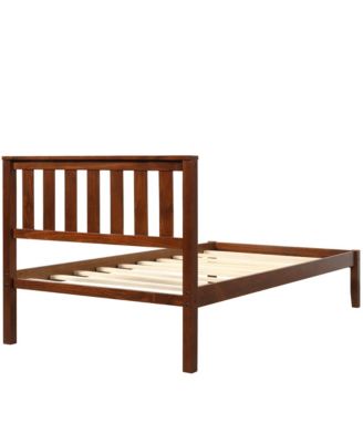 Walnut Wood Platform Bed with Headboard 100 Pine Wood Construction and 6 Support Legs