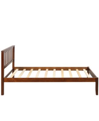 Walnut Wood Platform Bed with Headboard 100 Pine Wood Construction and 6 Support Legs