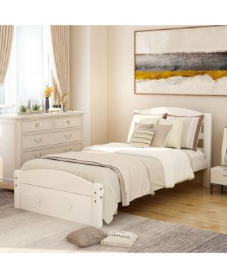 Twin Size Platform Bed Frame With Storage Drawer Wood Slats No Box Spring