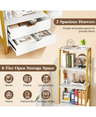 Tall 4 Tier Ladder Shelf Bookcase with 2 Drawers Storage Organizer