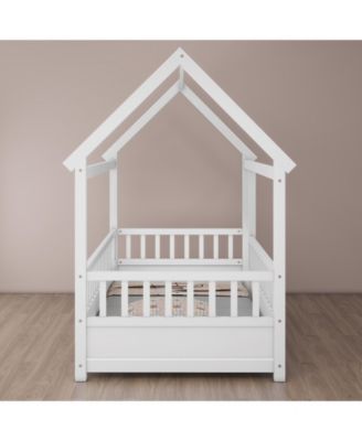 Twin Size Wood Floor Bed House Roof Frame Fence Guardrails  Pine Wood