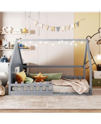 Full Size Wood House Bed Window Fence