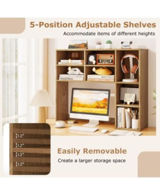 Desktop Bookshelf with 7 Open Cubbies and 3 Adjustable Shelves