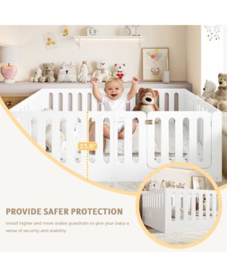 Solid Wood Floor Bed, Sturdy Kids Bed Frame with Full Guardrails and Door, Low-Profile Design for Boys Girls, No Box Spring Needed