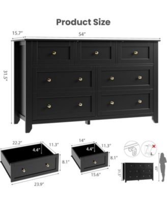 7 Drawer Dresser for Bedroom, 54" Wide Dresser with Deep Drawers and Metal Knobs, Modern Large Wooden Chests of Drawers for Entryway