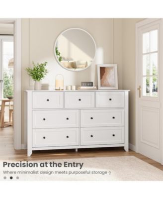 7 Drawer Dresser for Bedroom, 54" Wide Dresser with Deep Drawers and Metal Knobs, Modern Large Wooden Chests of Drawers for Entryway