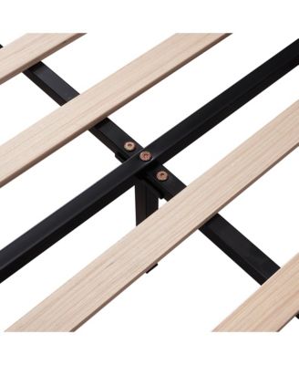 Upholstered Platform Bed Flower Pattern Velvet Headboard Bean Paste Red No Box Spring Needed