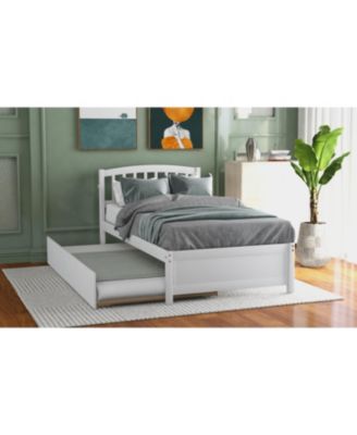 Twin Size Wood Platform Bed With Trundle Pine Wood No Box Spring