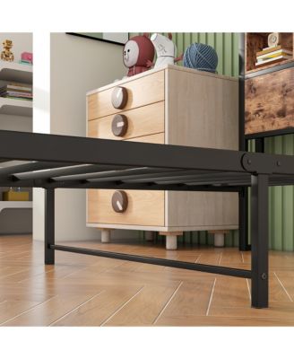 Metal Bed Storage Headboard Charging Station Bookcase