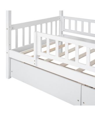 Twin Size Wooden House Bed Two Drawers