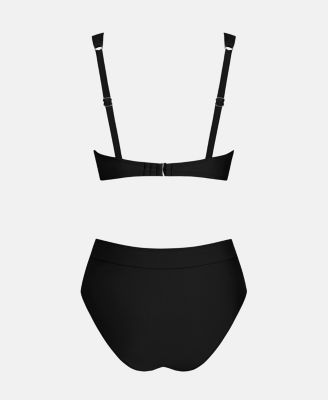 Women's V-Neck High-Waist Bikini Set with Wide Waistband