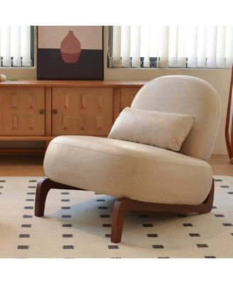 PU Leather Accent Chair, Comfy Reading Chair, Living Room Chair with Solid Wood Legs and Soft Cushion for Bedroom, Balcony