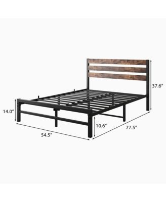 Platform Bed Rustic Wood Headboard Metal Slats Storage