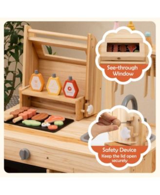 Wooden Barbecue Grill Playset with Chalkboard, Sink, and Cabinet