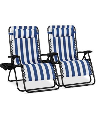 Set of 2 Extra Wide Zero Gravity Lounge Chair Recliners w/ Cup Holder