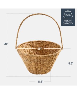 Easter Basket, Large Woven Easter Basket for Kids w/ Collapsible Handle, Tapered Shape