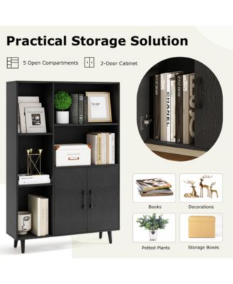 47 Inch Bookshelf with Open Cubes and Bottom Storage Cabinet