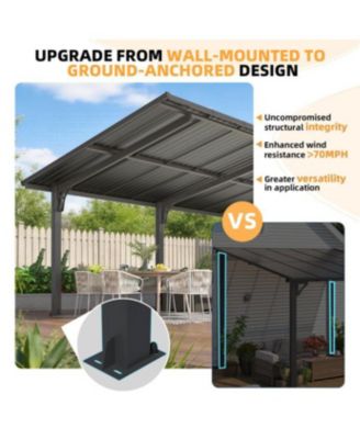 16'x10' Lean to Hardtop Metal Carport Gazebo, 10x16 Outdoor Freestanding Pergola Gazebo