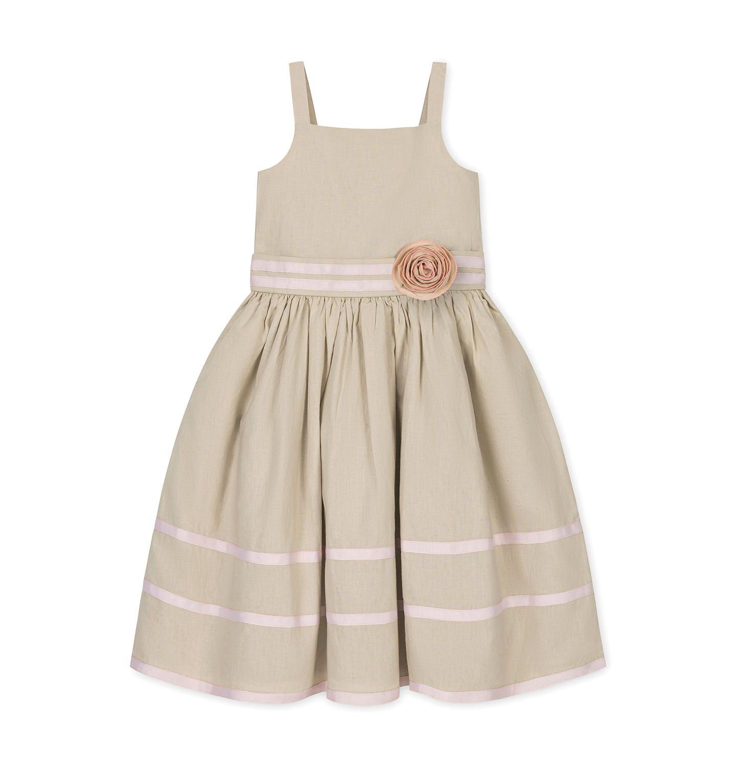Платье Hope & Henry Linen Cami Rosette Dress для девочек-малышей, цвет: Светлый бежевый — фото 1