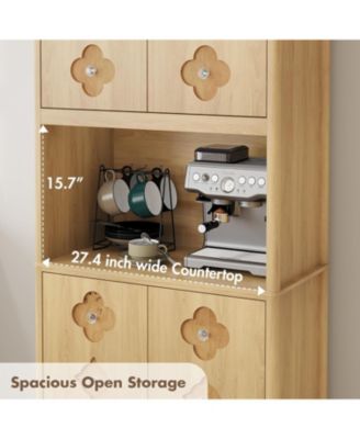 72" Tall Pantry Cabinet with Countertop, Freestanding Kitchen Hutch Storage Cupboard with Carved Door & Crystal Handle