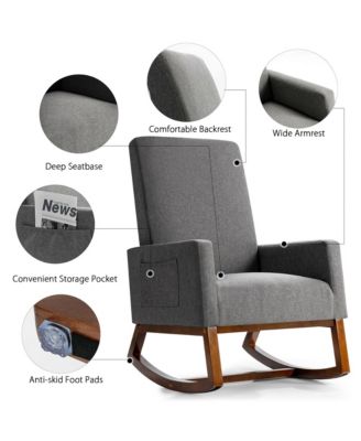 Rocking Chair High Back Upholstered Lounge Armchair w/ Side Pocket