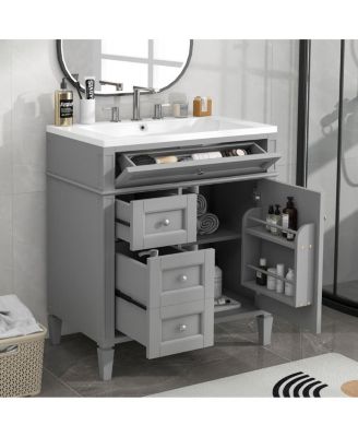 30" Modern Bathroom Vanity Set With Top Sink, 2 Drawers Tip-Out Drawer, Door Organizer Soft-Close