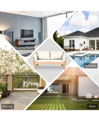 Adjustable Patio Sofa Daybed Acacia Wood Furniture w/ Cushions