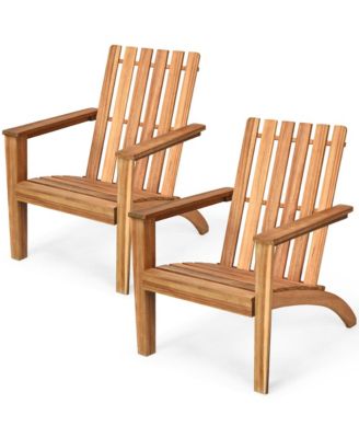 Set of 2 Outdoor Wooden Adirondack Chair Patio Lounge Chair w/ Armrest