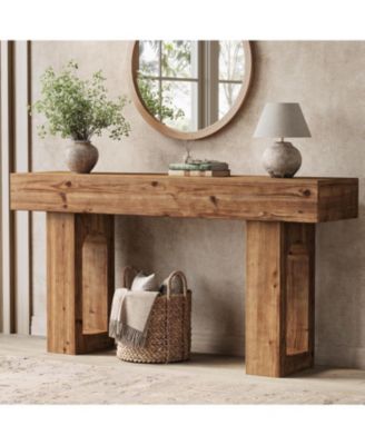 Solid Wood Console Table, 63-Inch Long Farmhouse Entryway Table, Sofa Console Behind Couch