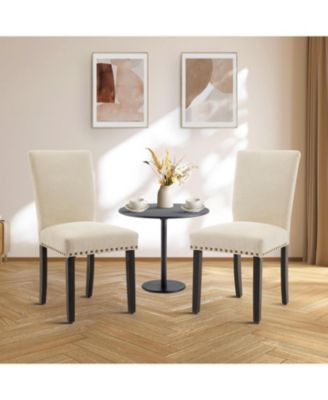 Parsons Dining Chairs Set of 6, Upholstered Fabric Chairs with Nailhead Trim.